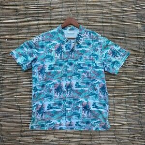 Columbia PFG Tropical Print Fishing Shirt Size Medium Short Sleeve Summer Travel